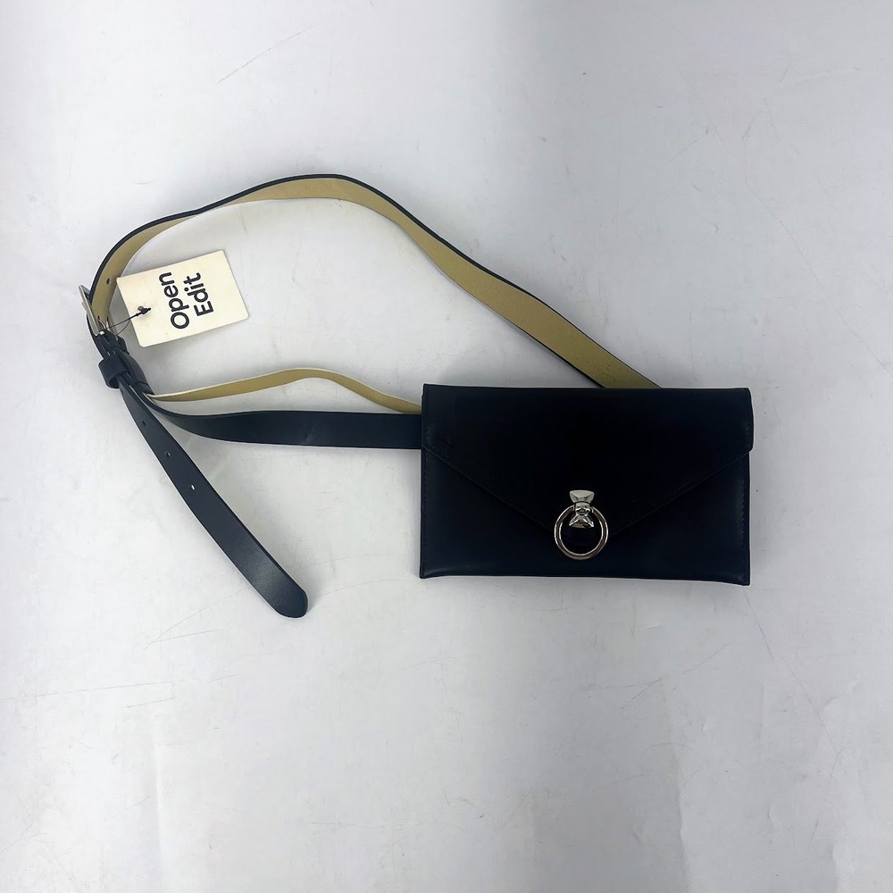 Open Edit Womens Black Belt Bag Silver Ring Hardware Trouser Fit Size Large NWT